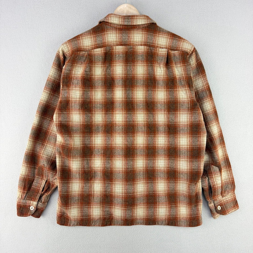 VTG 70s Pendleton Board Shirt Mens S-M Rust Plaid Long Sleeve Loop Collar USA - Picture 4 of 14